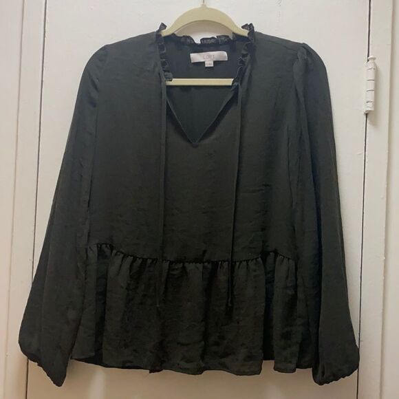 Loft Dark Green Peasant top - Picture 1 of 4